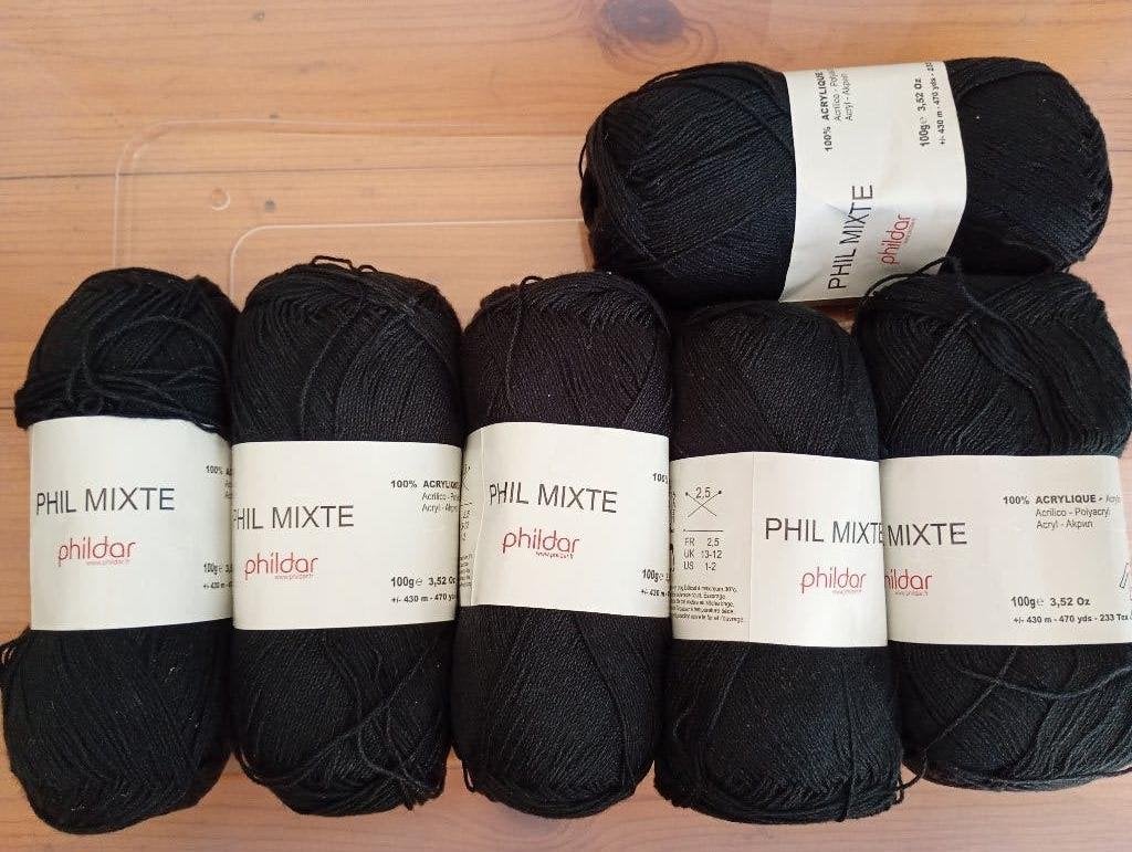 Phildar Phil Mixte zwarte wol 6x, Ophalen of Verzenden, Nieuw, Breien of Haken, Wol of Garen