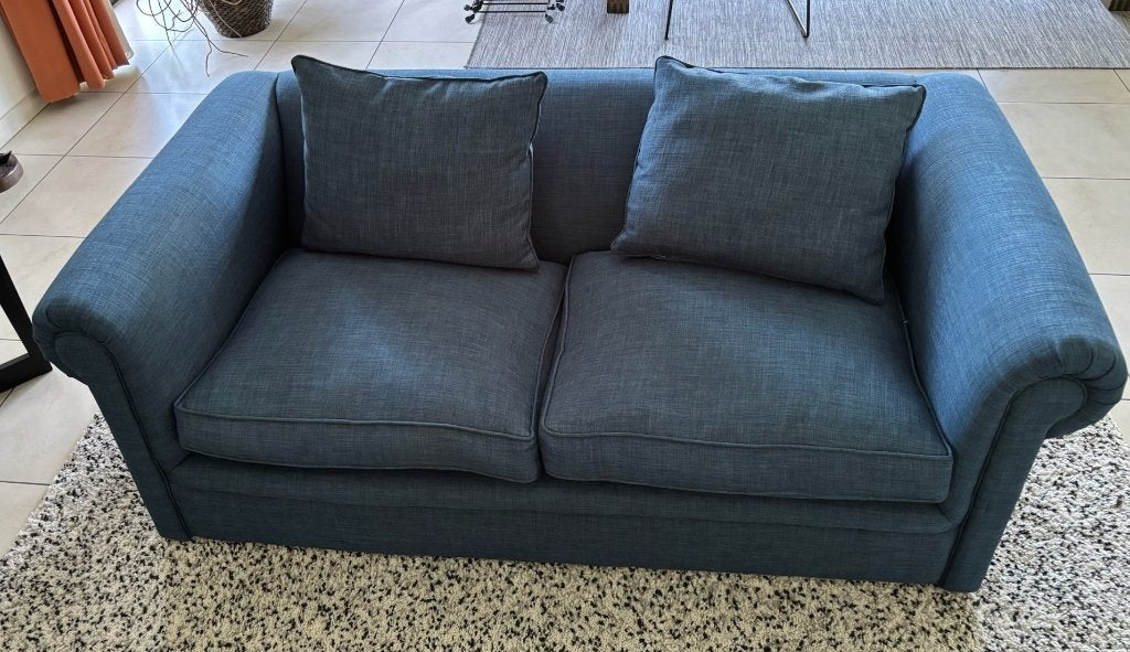 Blauwe 2-zits sofa in perfecte staat – 180 cm, Maison & Meubles, Canapés | Salons, Comme neuf, Banc droit, Deux personnes, 150 à 200 cm