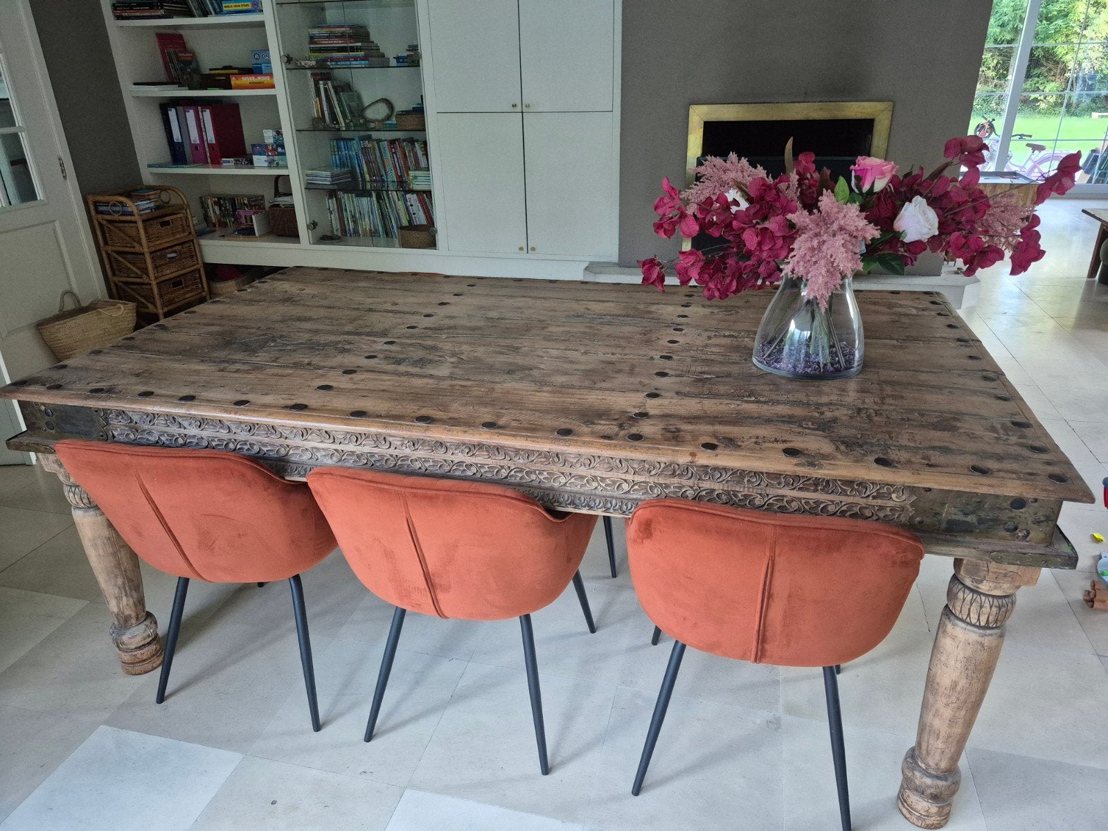Zeer mooie Indische eettafel, Comme neuf, 100 à 150 cm, Enlèvement, Rectangulaire