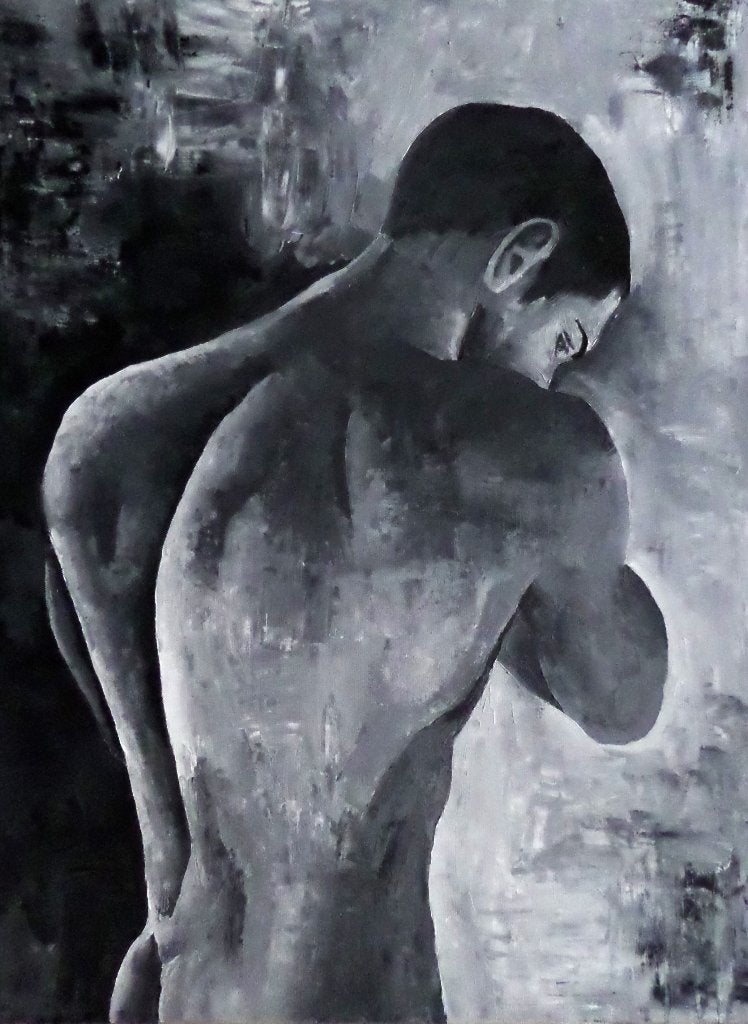 Modern schilderij man, 60-80 cm, Antiek en Kunst, Kunst | Schilderijen | Modern, Ophalen, Handgeschilderd, Overige materialen