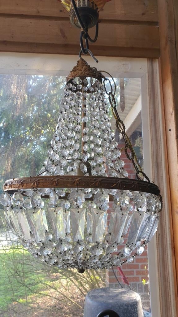 Oude Kristallen zaklamp van heel mooie helderkristal met gro, Antiek en Kunst, Ophalen