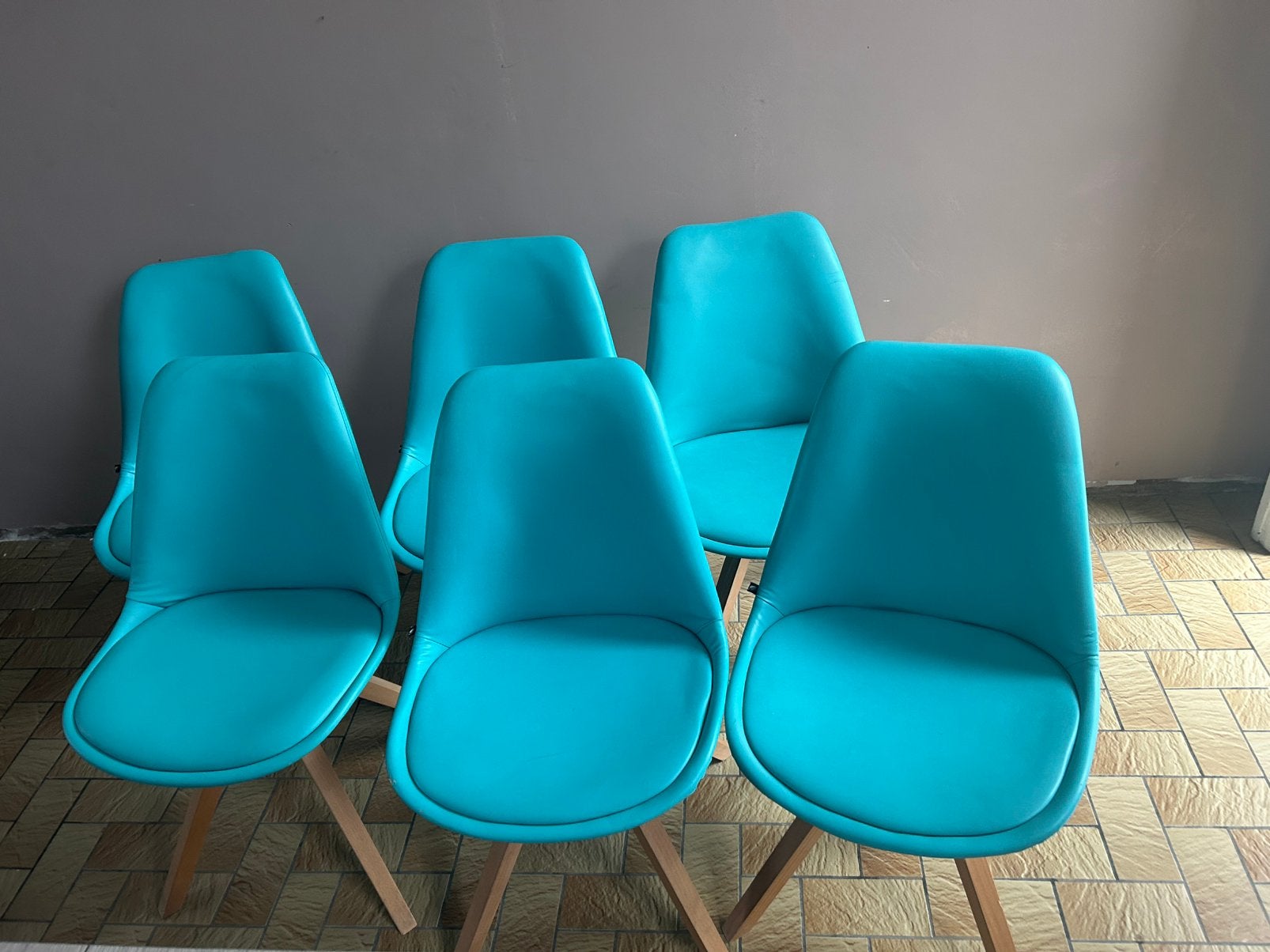 Set van 6 eetkamerstoelen blauw, Ophalen, Zo goed als nieuw, Blauw, Vijf, Zes of meer stoelen