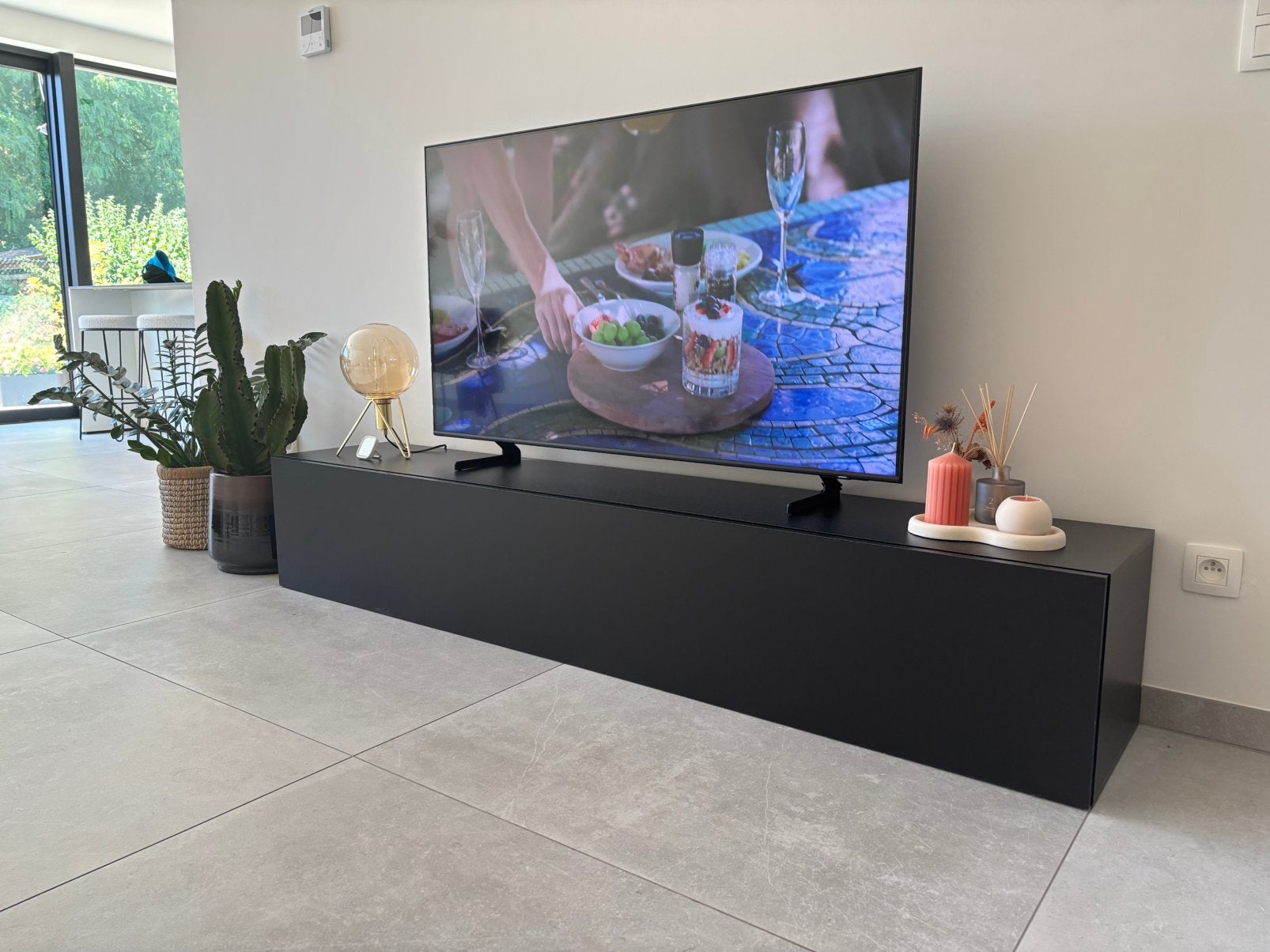 Tv meubel - mat zwart 200cm, 25 à 50 cm, 200 cm ou plus, Moins de 100 cm, Comme neuf