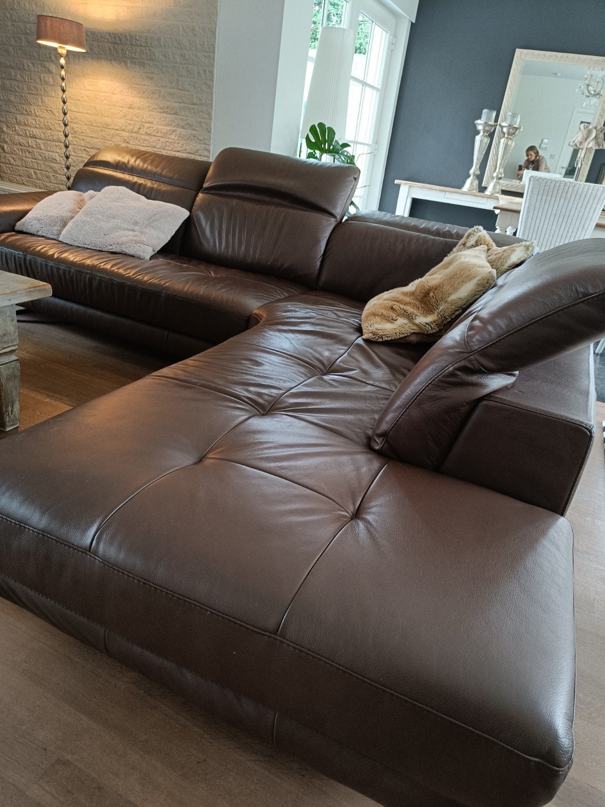 Bankstel.. Natuzzi.. leder.. Taupe.., Ophalen