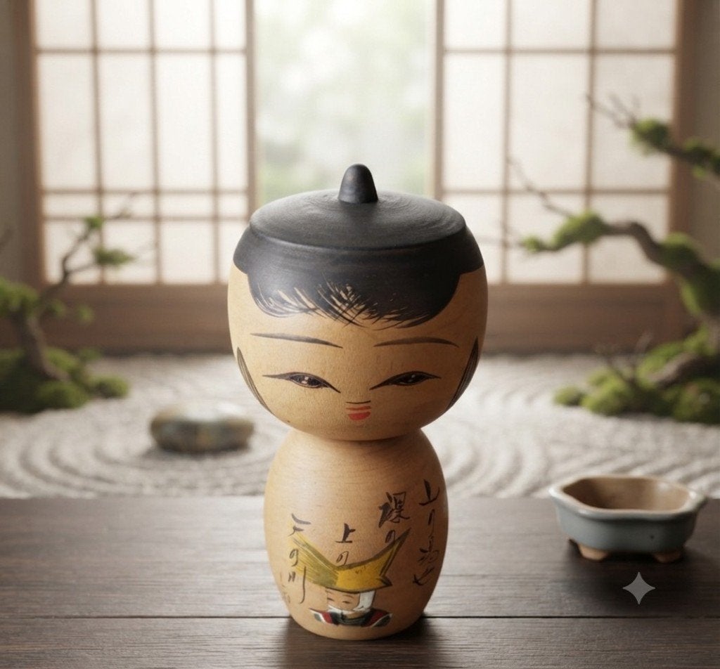 Mooie gesigneerde Omiyage Kokeshi, Hout, 11 cm, Verzenden, Japan