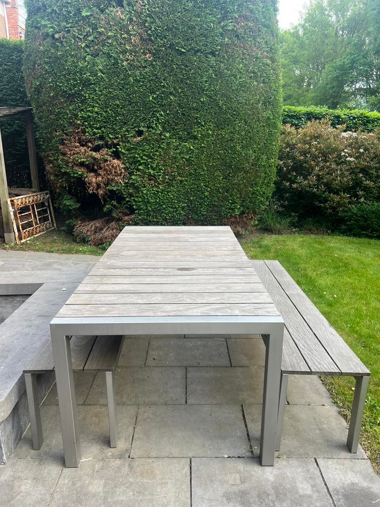 Table en teck et acier inoxydable, Jardin & Terrasse, Ensembles de jardin, Enlèvement, Comme neuf