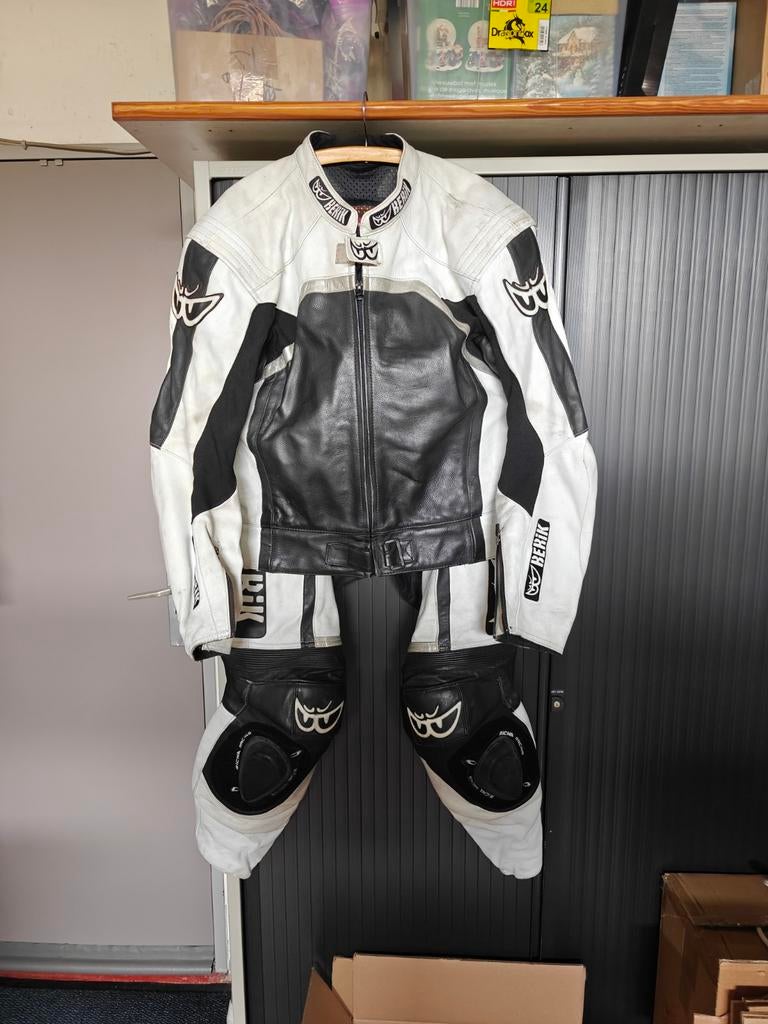 Tweedelig motorpak wit zwart maat 60, Motoren, Ophalen, Berik, Tweedehands, Heren