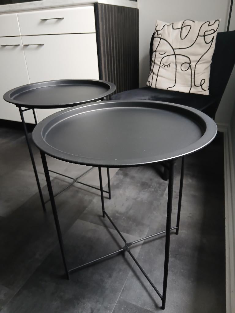 2 Zwarte bijzettafels, Maison & Meubles, Accessoires pour la Maison | Autre, Comme neuf, Enlèvement, Métal, Noir
