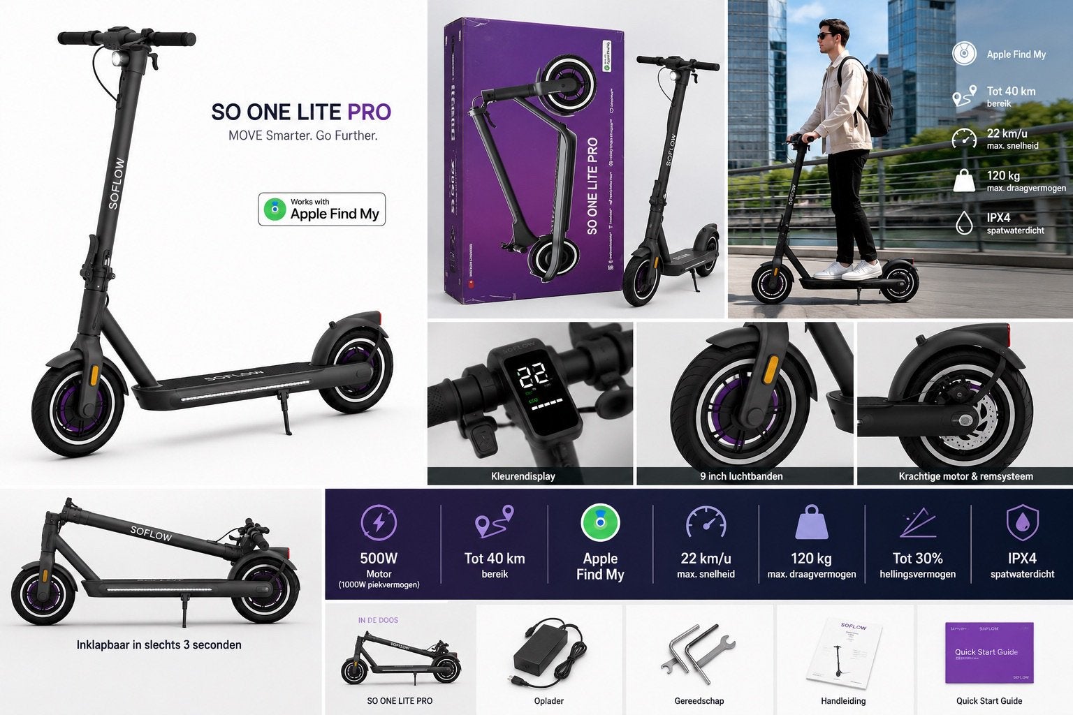 SoFlow SO ONE Lite Pro | E Step | Apple Find My, Fietsen en Brommers, Steps, Nieuw, Elektrische step (E-scooter), Ophalen