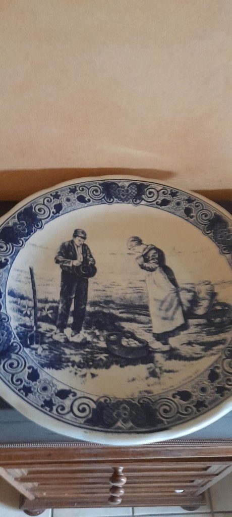Antiek Delfts blauw wandbord L'Angelus, Antiek en Kunst, Antiek | Wandborden en Tegels, Ophalen
