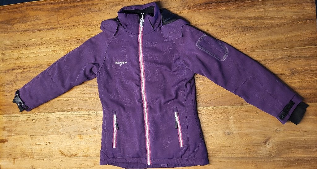 Paarse winterjas/skijas, Sport en Fitness, Skiën en Langlaufen, Ophalen, Gebruikt, Ski, Kleding