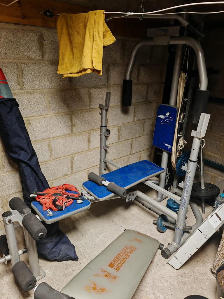 Fitness halterbank met gewichten & lange halter – HG3010, Sport en Fitness, Ophalen, Zo goed als nieuw, Borst