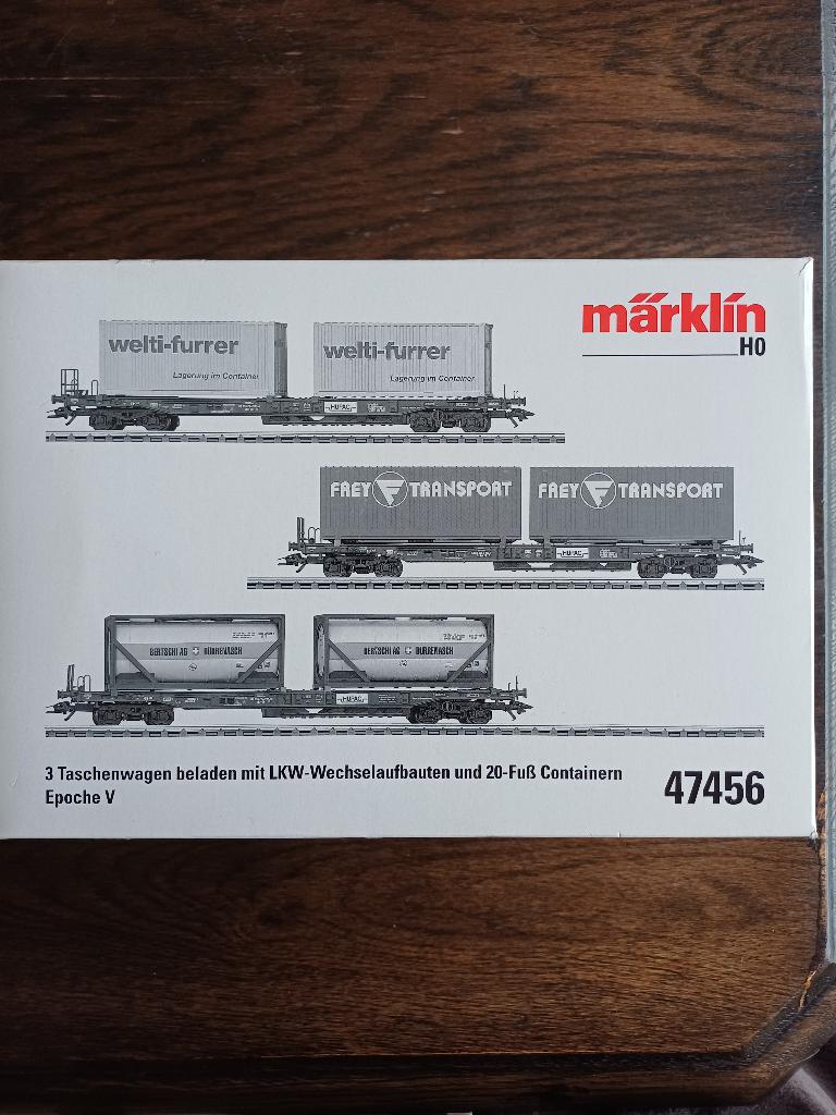 Marklin 47456 set van 3 containerwagens, Hobby en Vrije tijd, Modeltreinen | H0, Zo goed als nieuw, Wagon, Wisselstroom, Märklin
