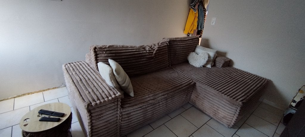 Canapé lit en velours cotelé, Ophalen, Gebruikt, Hoekbank, 200 tot 250 cm