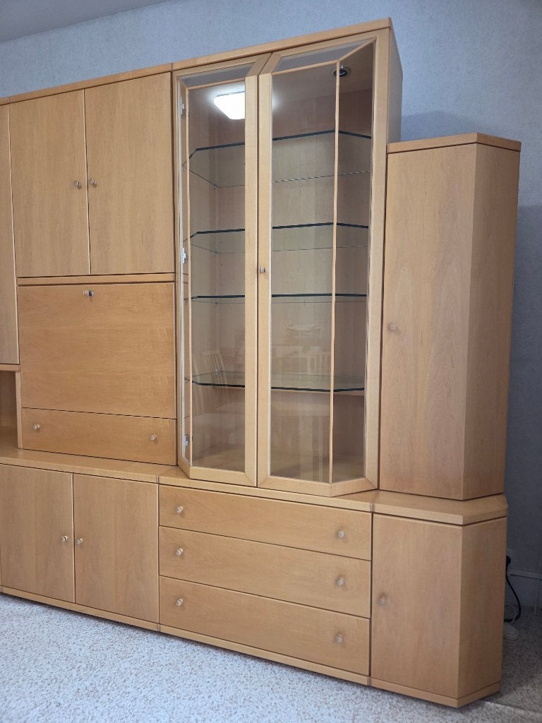 Grand buffet avec vitrine et bar (+éclairage) - Hulsta, 25 à 50 cm, 200 cm ou plus, Comme neuf, Enlèvement