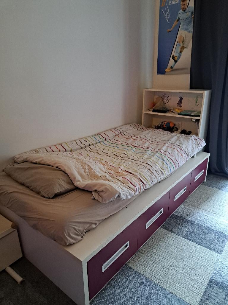 Bed 90x200 met lades, Huis en Inrichting, Slaapkamer | Bedden, Ophalen, Eenpersoons, Zo goed als nieuw, 200 cm