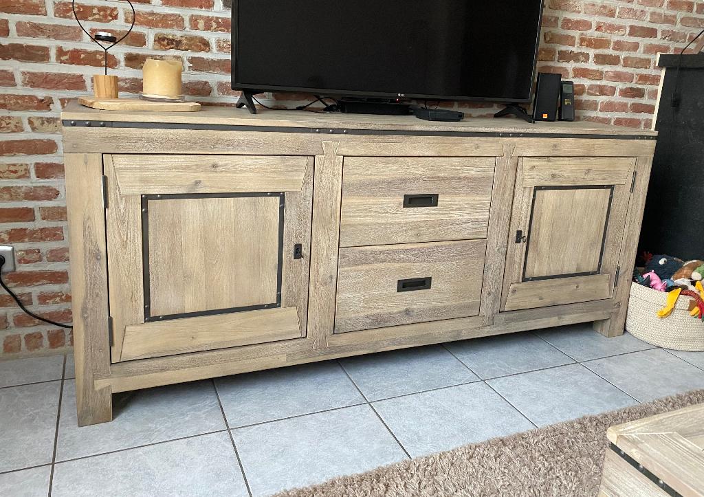 Complete massief houten woonkamer- en eetkamerset, Maison & Meubles, Salles à manger complètes, Neuf, 4 à 6 chaises, Enlèvement