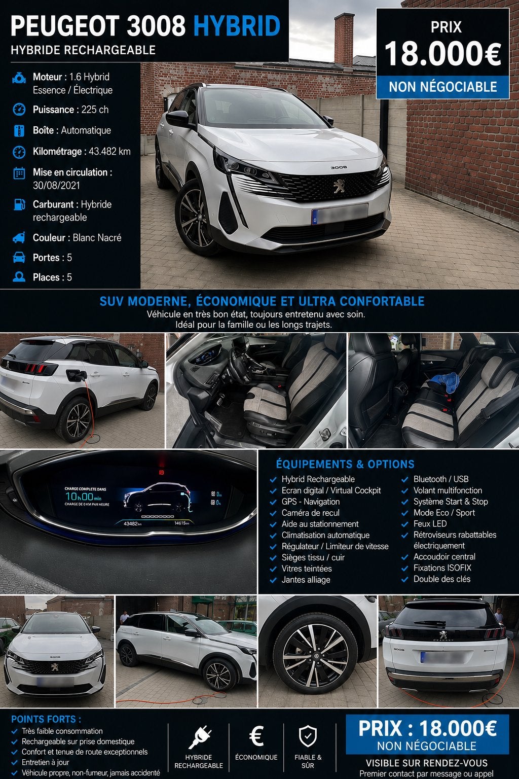 Peugeot 3008 hybride, Auto's, Peugeot, Automaat, Dealer onderhouden, Wit, Overige kleuren