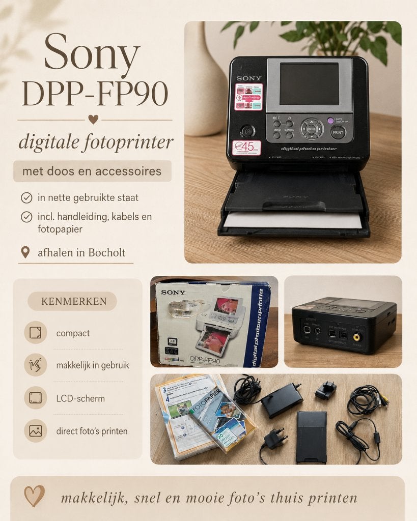 Sony DPP-FP90 digitale fotoprinter compleet, Audio, Tv en Foto, Fotocamera's Digitaal, Ophalen, Zo goed als nieuw, Handleiding