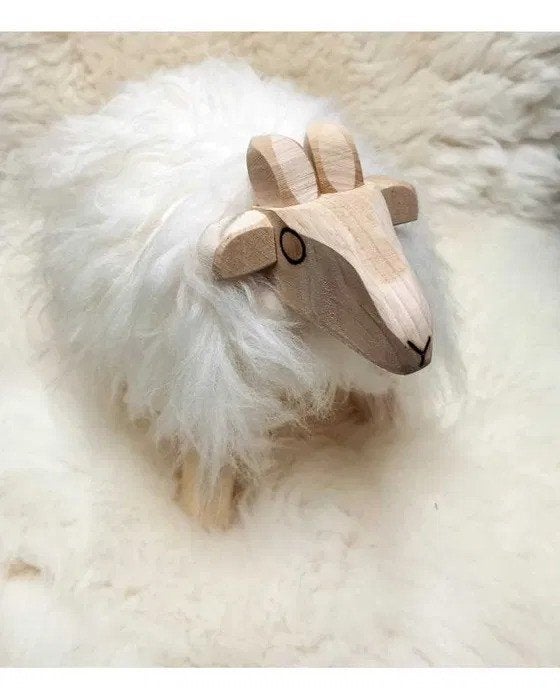 Béliers en bois recouverts de peau de mouton naturelle, Scandinave, Enlèvement ou Envoi, Comme neuf, Blanc