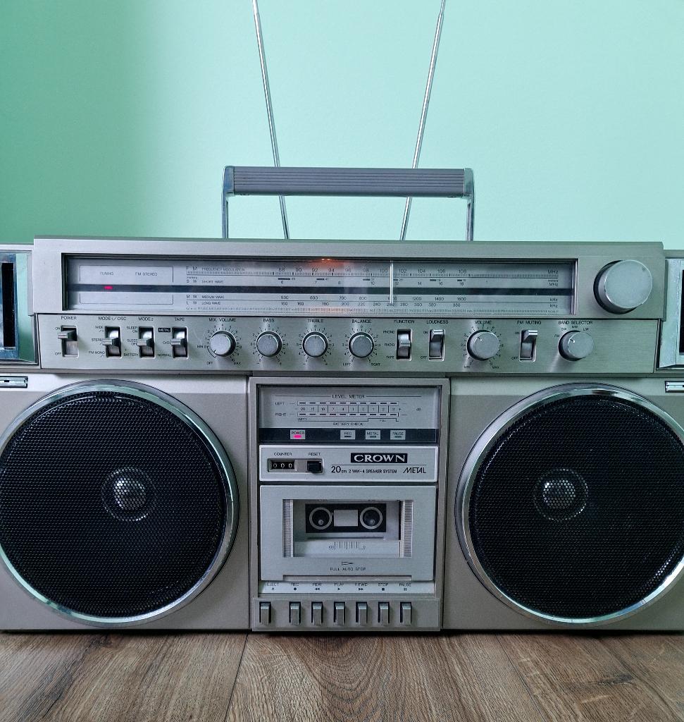 Vintage ghettoblaster Crown CSC-970 F, Audio, Tv en Foto, Radio's, Ophalen, Gebruikt, Radio
