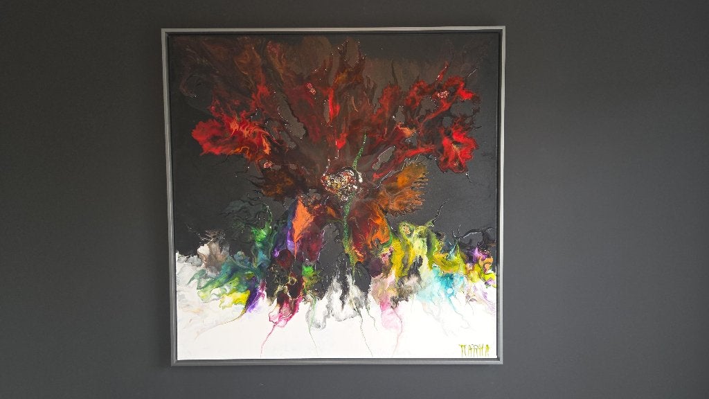 Origineel Ingekaderd Werk MarHa "Rainbow Fantasy" 80x80cm, Antiek en Kunst, Ophalen