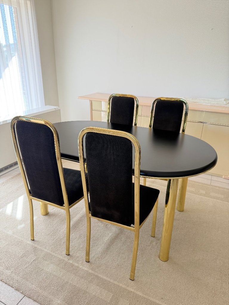 Hollywood Regency Eettafel + 4 stoelen, Huis en Inrichting, Complete eetkamers, Gebruikt, 4 tot 6 stoelen, Ophalen