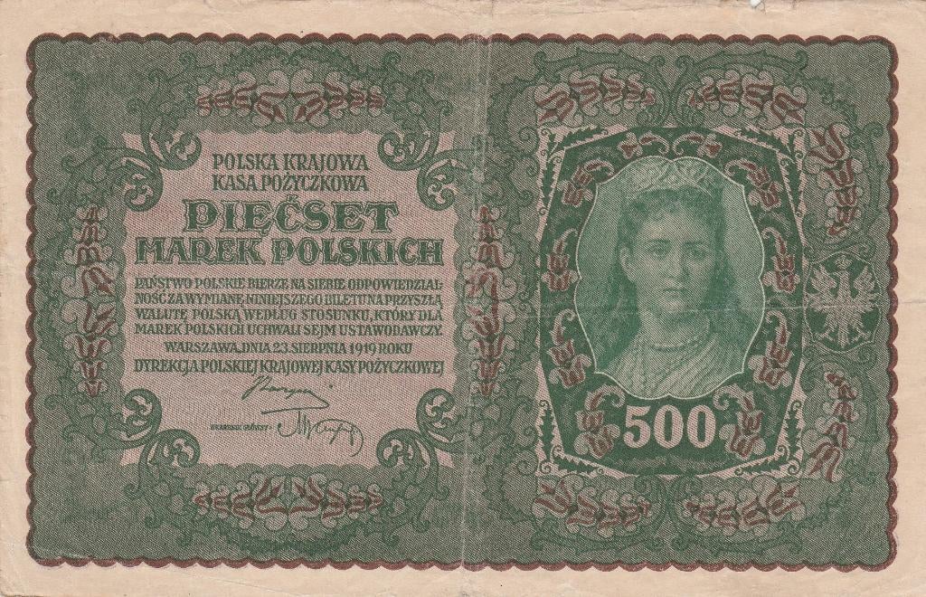 POLSKA KRAJOWA 500 MARS 1919, Enlèvement, Pologne, Billets en vrac