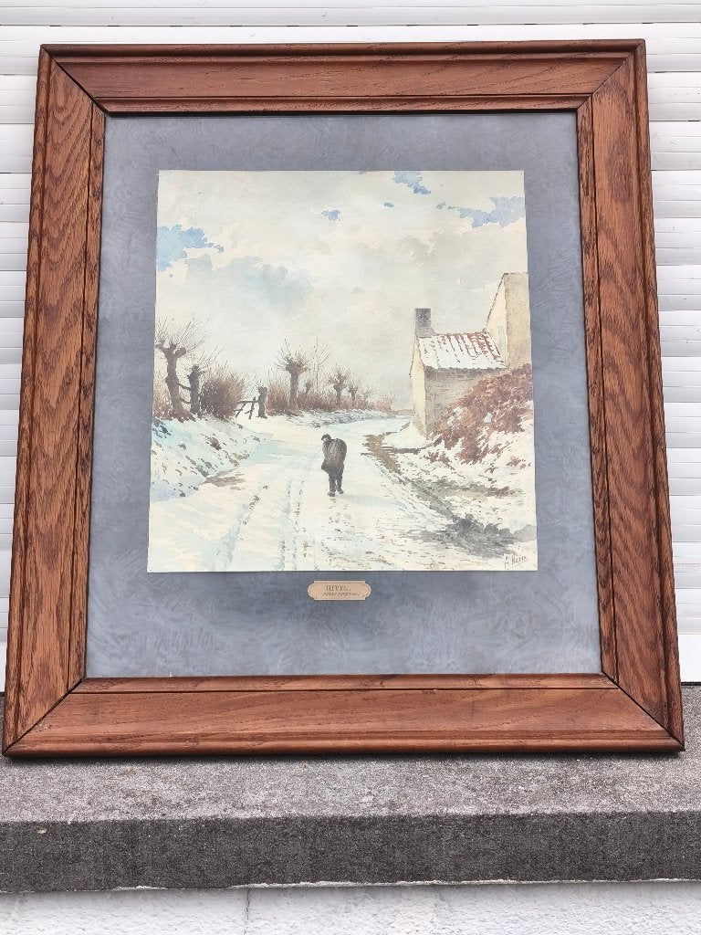 Aquarelle hiver signe a nelis, Antiquités & Art, Enlèvement ou Envoi, Aquarelle