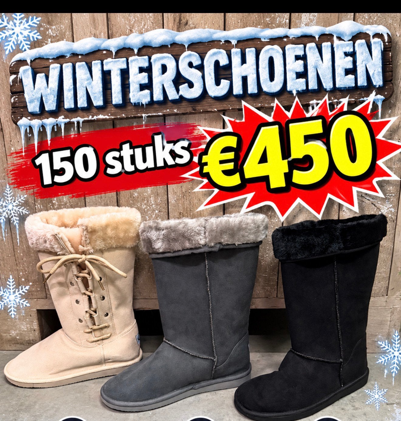 NIEUW partij snowboots 150stuks, Bruin, Nieuw, Pantoffels of Sloffen, Ophalen