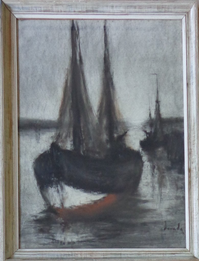 THEO IDSERDA / ZEILBOTEN / OLIEVERF PAPIER / 78x58cm / KADER, Peint à la main, Peinture à l'huile, Expressionniste, Enlèvement