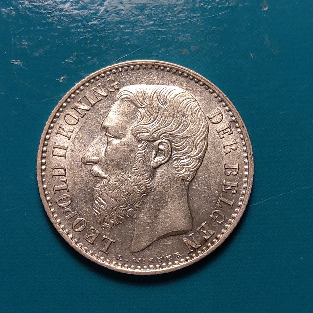 België 1 frank zilver Leopold II 1887 VL - L .Wiener, Timbres & Monnaies, Enlèvement ou Envoi, Monnaie en vrac, Argent, Argent