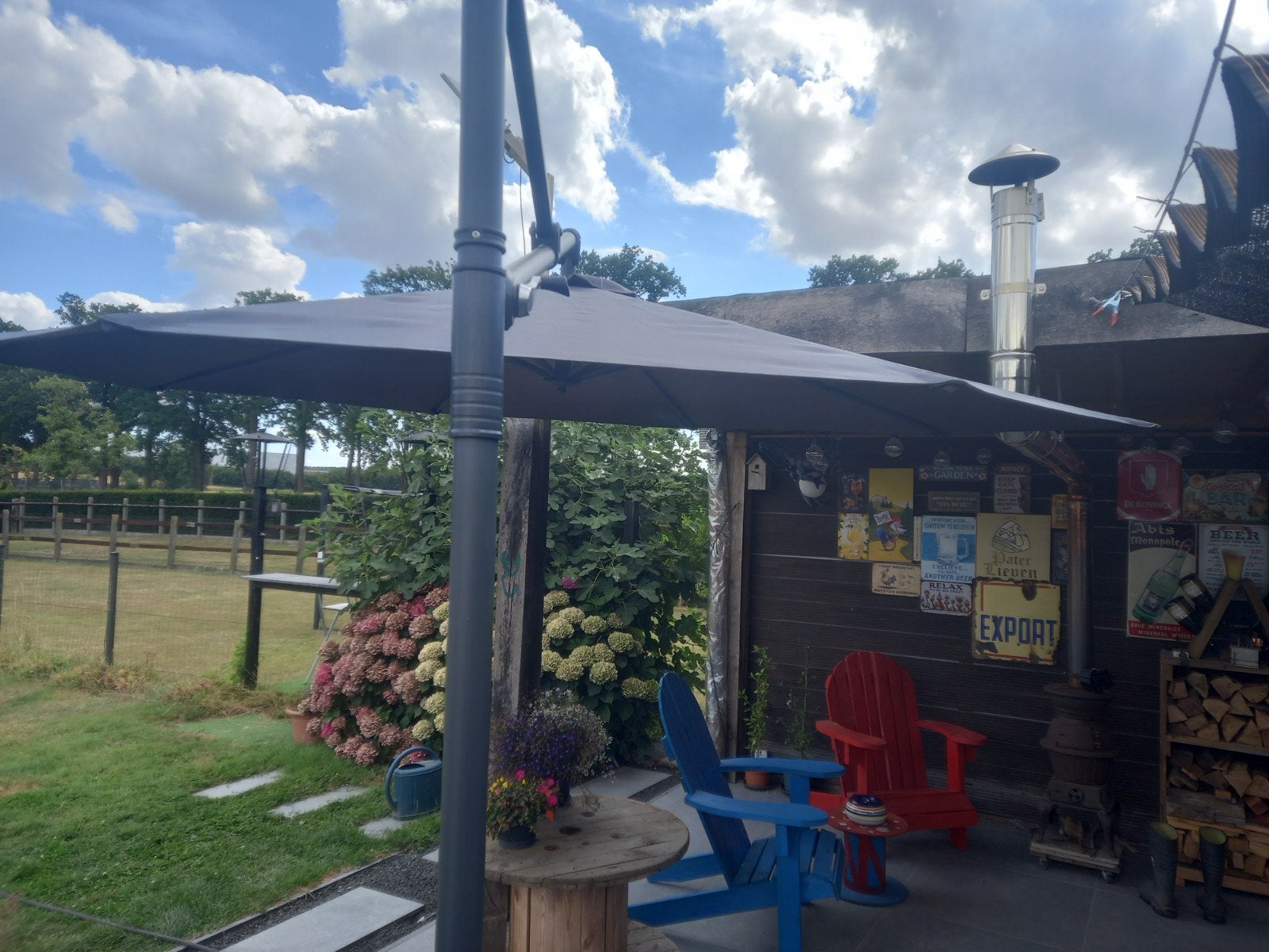 grote zwenkbare parasol met voet en gewichten, Ophalen, Parasolvoet