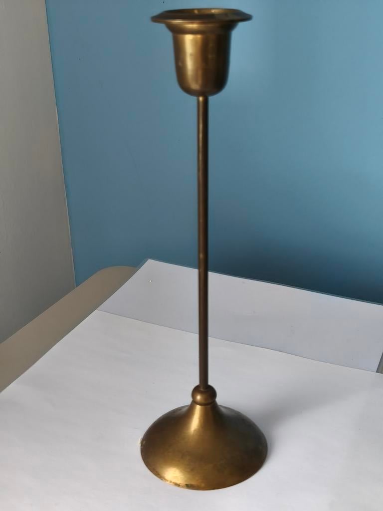 Oude Art Deco koperen kandelaar, vintage en co, Verzenden