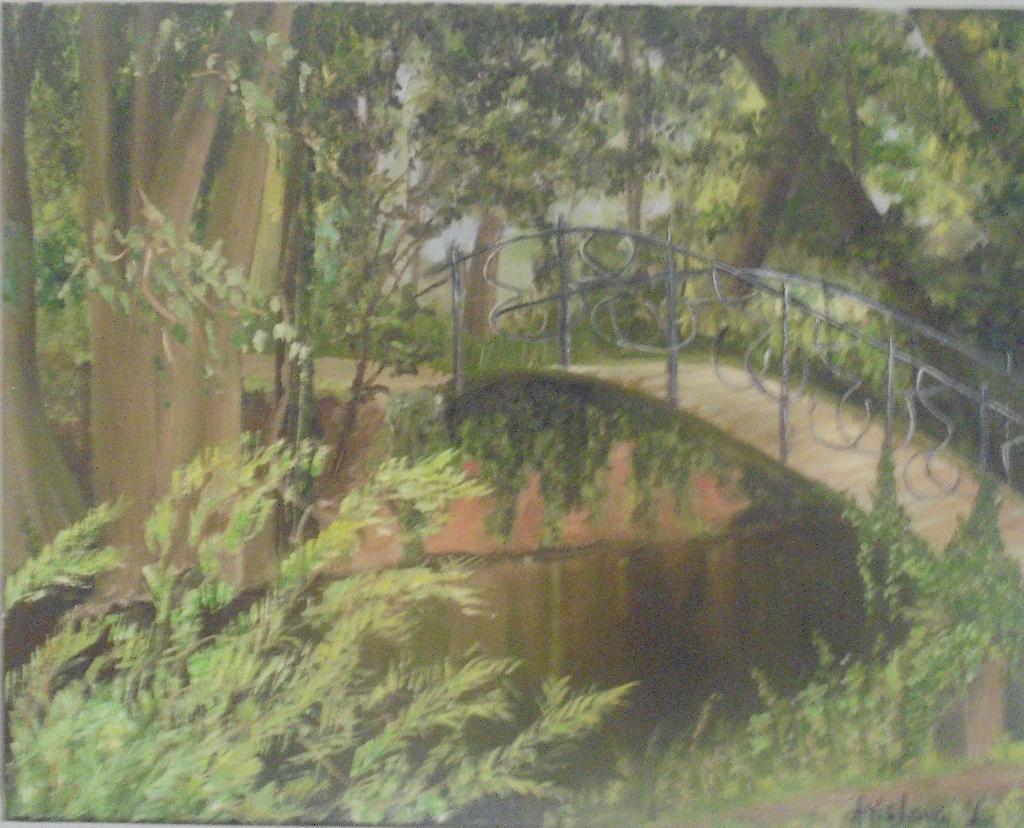 olieschilderij oude brug Park Ter Rijst, Ophalen of Verzenden