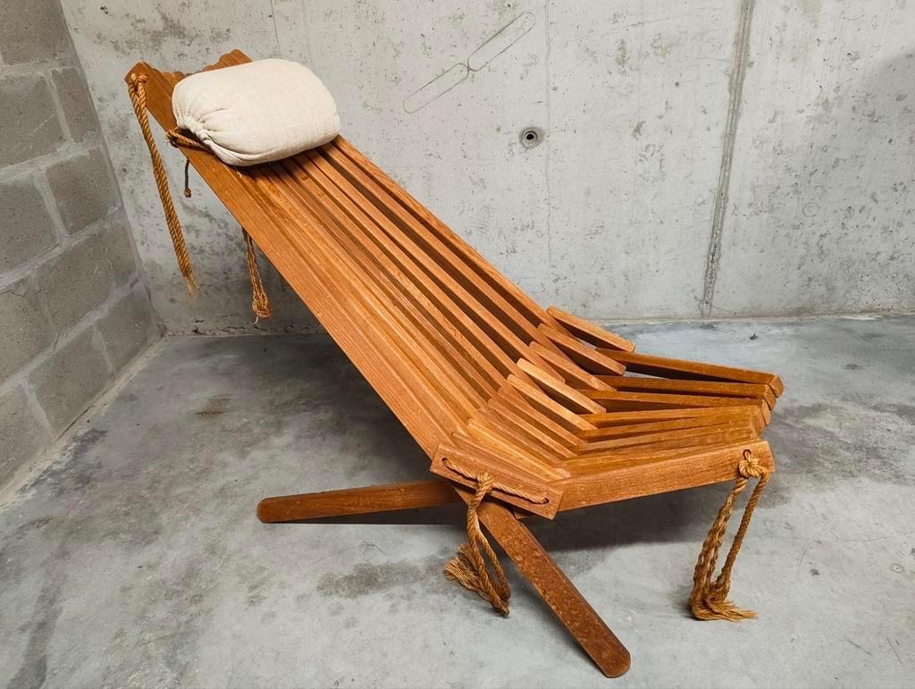 Ligstoel EcoChair eik, Tuin en Terras, Ophalen, Zo goed als nieuw, Hout, Inklapbaar