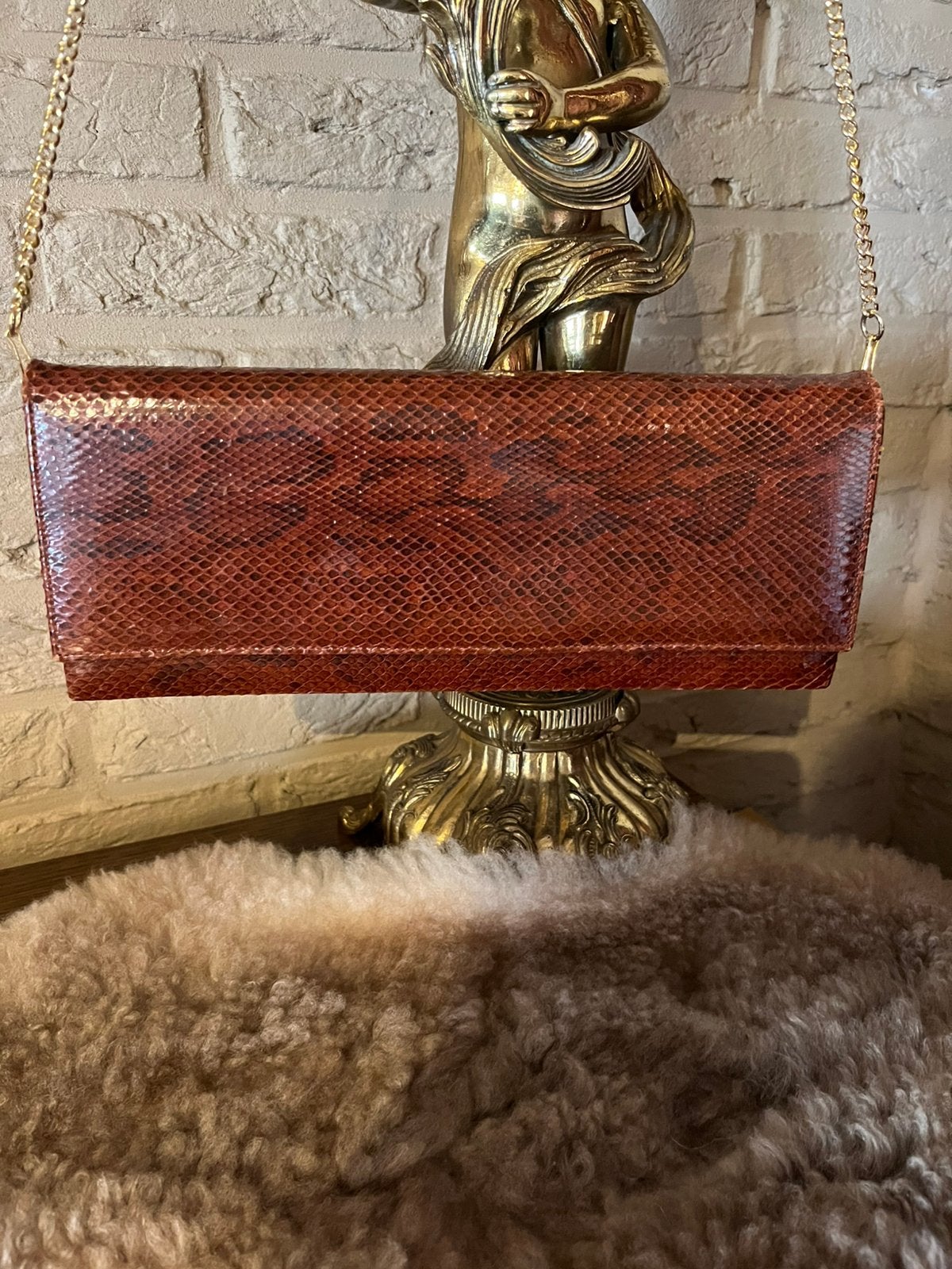 Prachtige vintage lederen clutch schoudertas nieuwstaat, Ophalen of Verzenden, Zo goed als nieuw