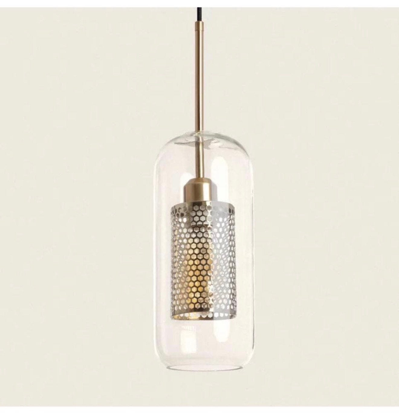 Lampe suspendue LED dorée Julieta Lungo + lanterne en verre, Enlèvement ou Envoi, Neuf, Verre