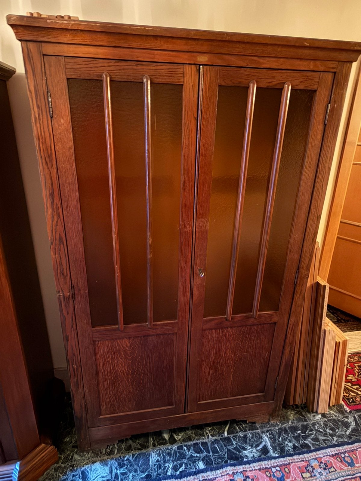 Antieke bureaukast met deuren in glas, Huis en Inrichting, Ophalen, 100 tot 150 cm, Overige houtsoorten, 150 tot 200 cm