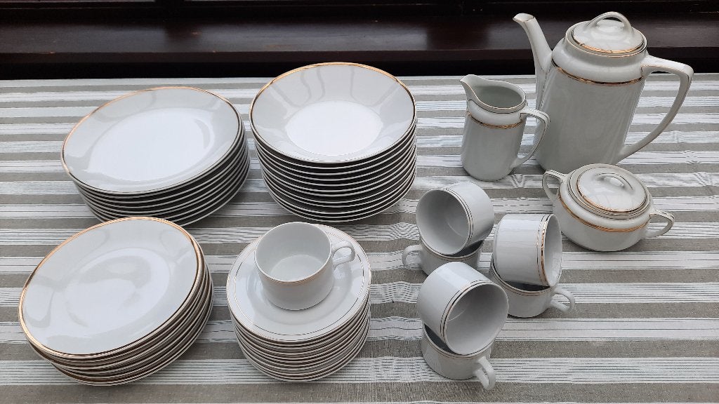 Servies met vergulde rand, Enlèvement, Utilisé, Blanc, Brocante