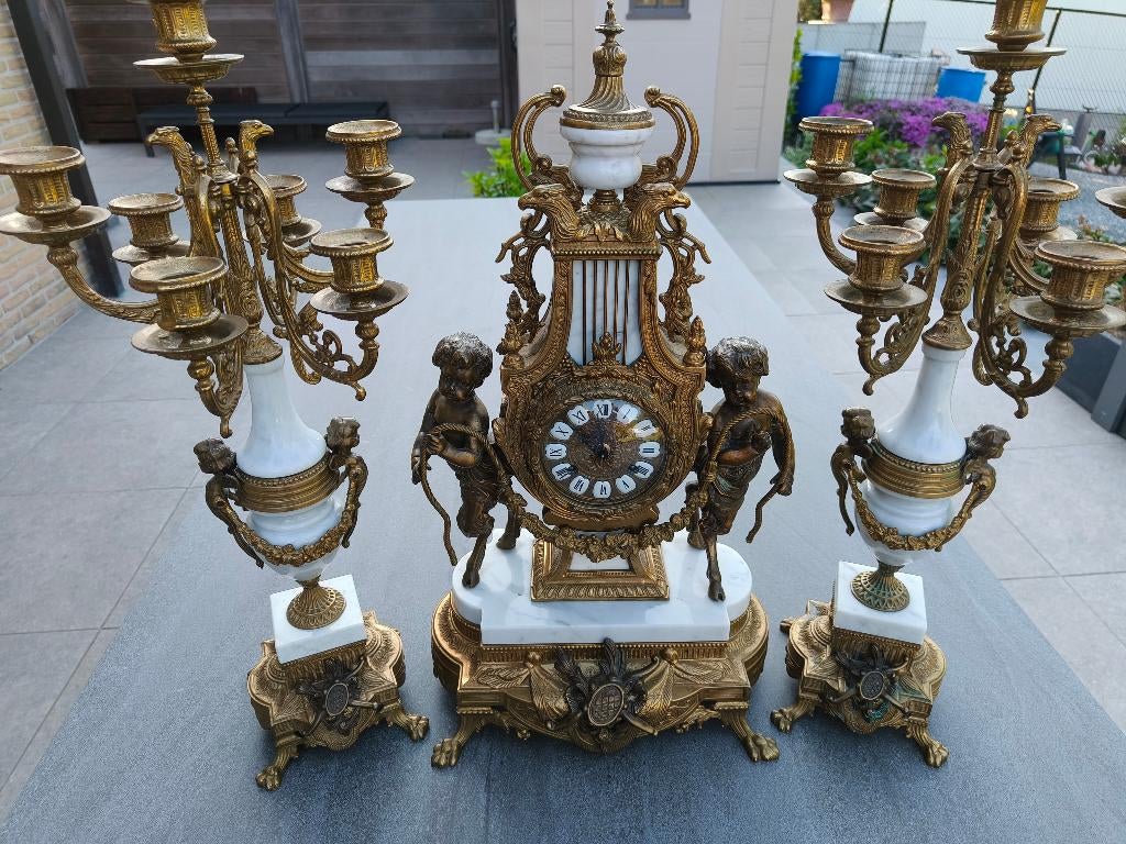 Antieke klok met 2 kandelaars, Antiek en Kunst, Ophalen