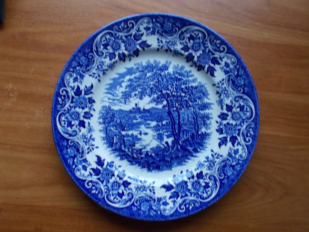 Blauw bord ENGLISH SCENE -+ Ironstone broadhurst, Antiquités & Art, Enlèvement