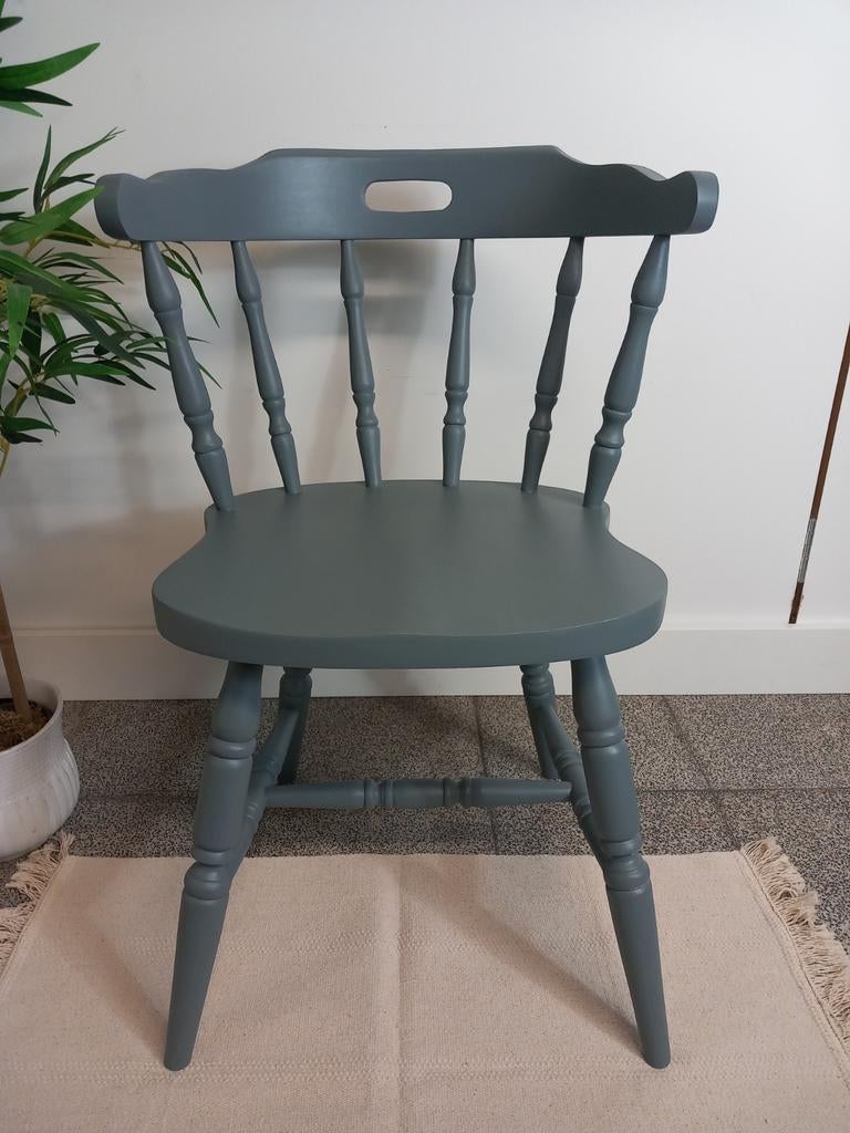 Cafestoel in een mooi blauw grijze kleur, Ophalen, Blauw, Hout