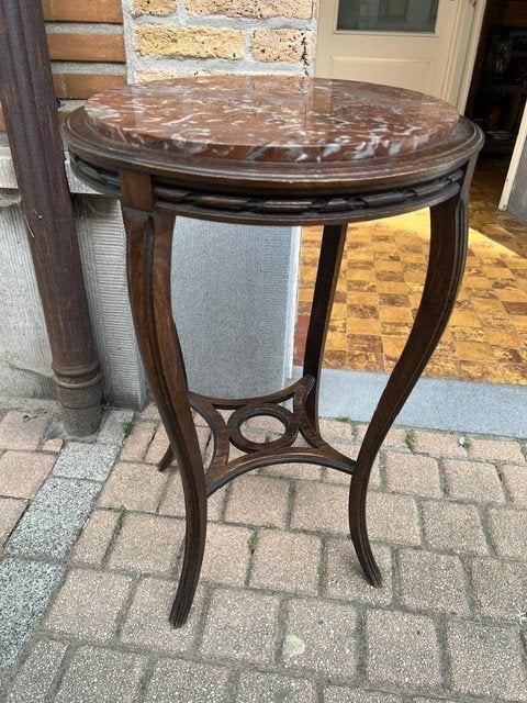 Table d'appoint en chêne avec plateau rond en marbre, Enlèvement