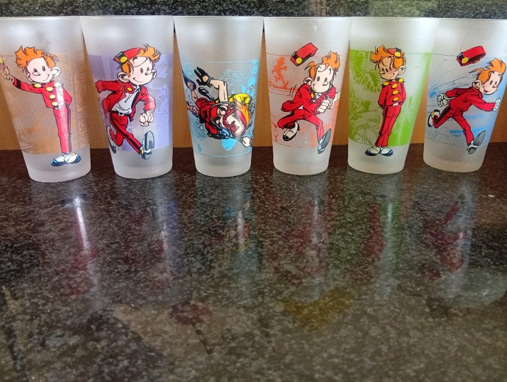 Série complète : 6 verres Spirou (Pub. Quick - 2001)., Collections, Enlèvement ou Envoi, Gaston ou Spirou, Neuf, Ustensile