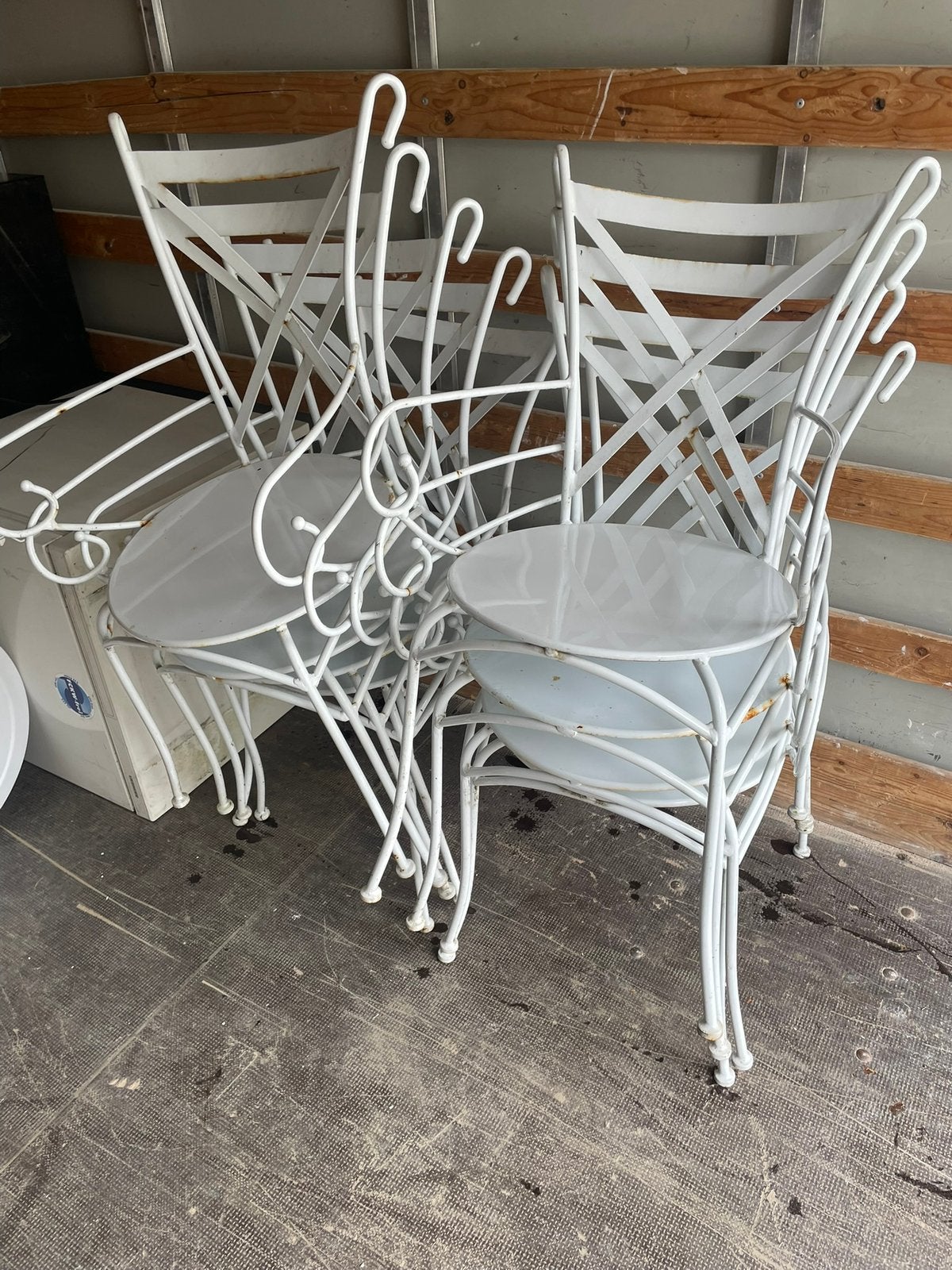 9 vintage metalen terrasstoelen – horeca / tuin – €45, Tuin en Terras, Ophalen, Gebruikt, Metaal, Stapelbaar