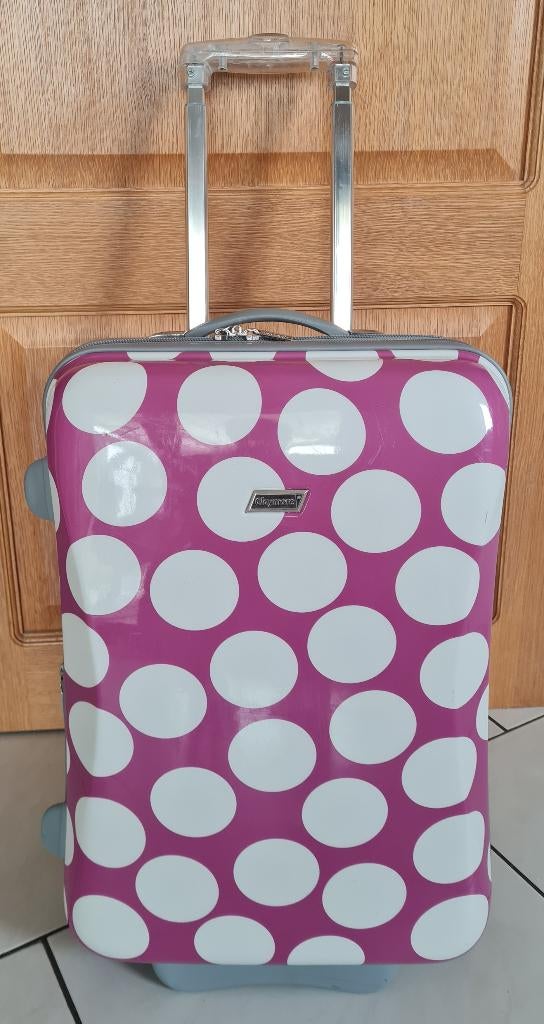 Jolie valise rose à pois blancs, 35 à 45 cm, Roulettes, Plastique dur, Enlèvement