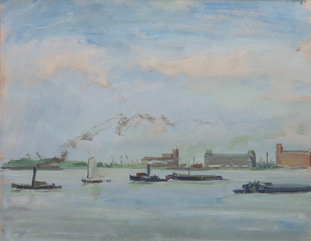 LODE SEBREGTS / ANTWERPEN SCHELDE / ORIGINEEL WERK / 28x35cm, Antiquités & Art, Art | Dessins & Photographie, Enlèvement ou Envoi