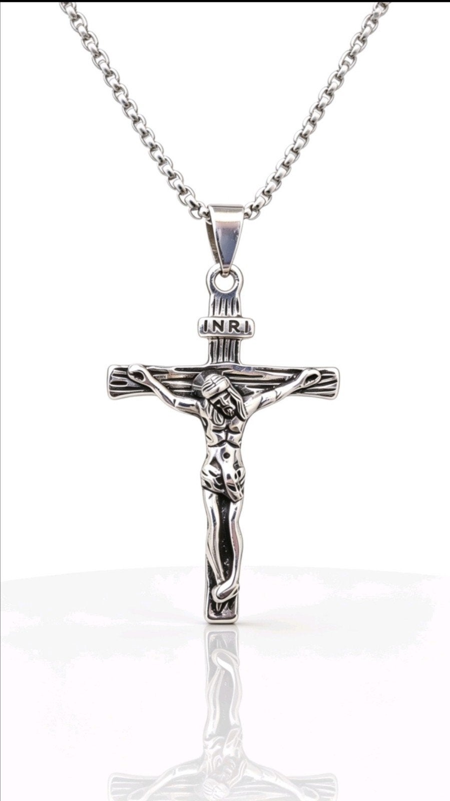 Collier croix Jésus Christ INRI pendentif religieux argenté, Bijoux, Sacs & Beauté, Envoi, Argent, Argent, Avec pendentif