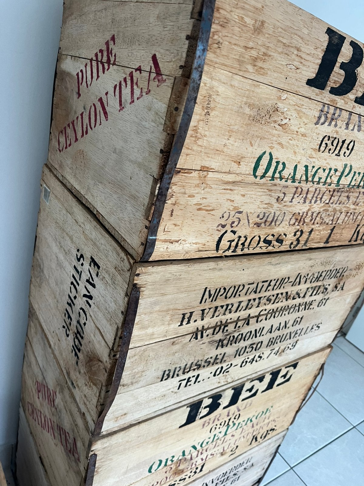 Lot de 5 authentiques caisses en bois Pure Ceylon Tea, Enlèvement